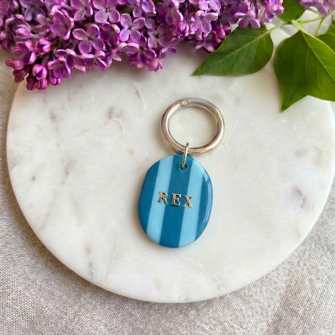 Candy Stripe Collection - Handcrafted Dog Tag - Blue