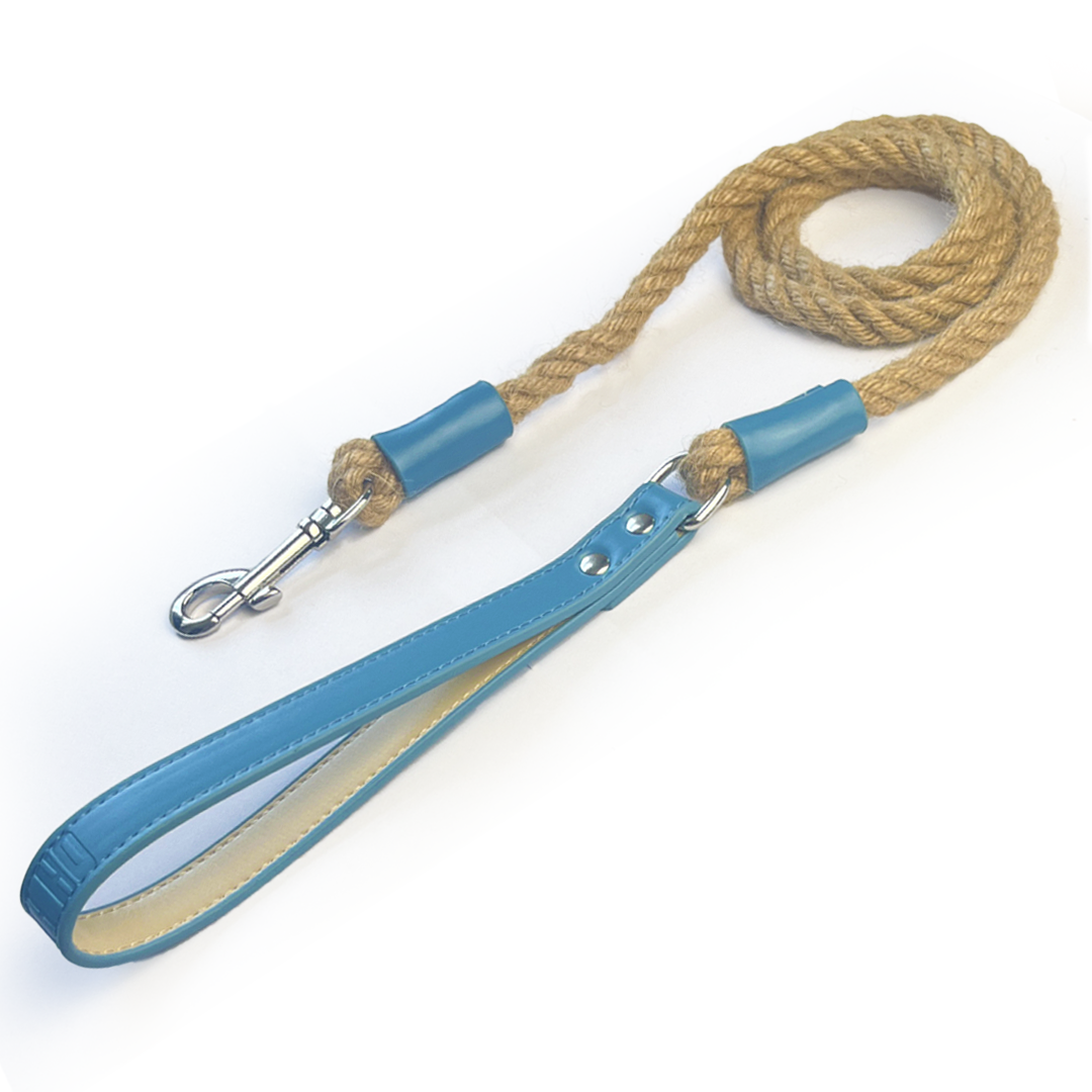 Vegan Leather Rope Dog Lead - Carolina Blue