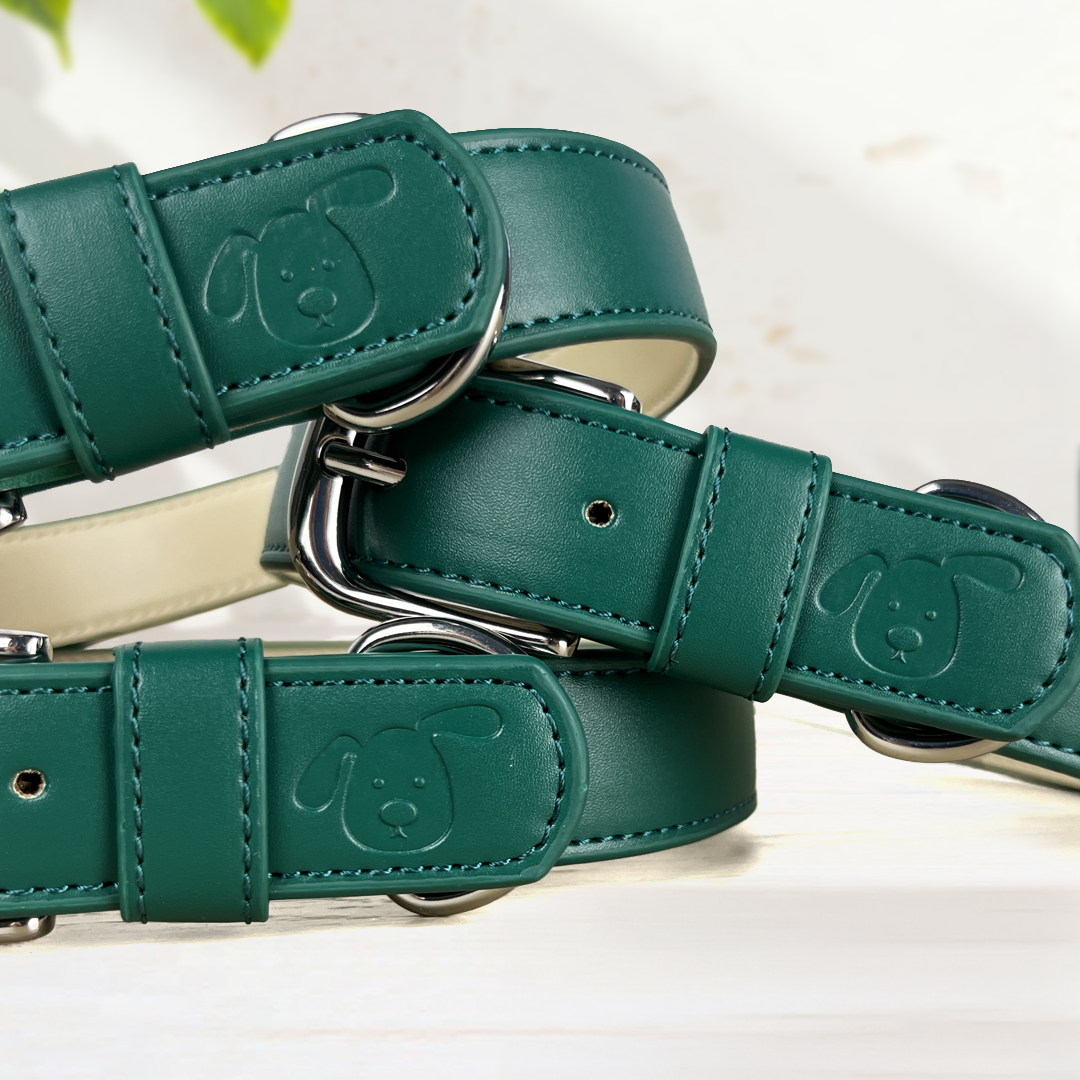 Vegan Leather Dog Collar - Racing Green