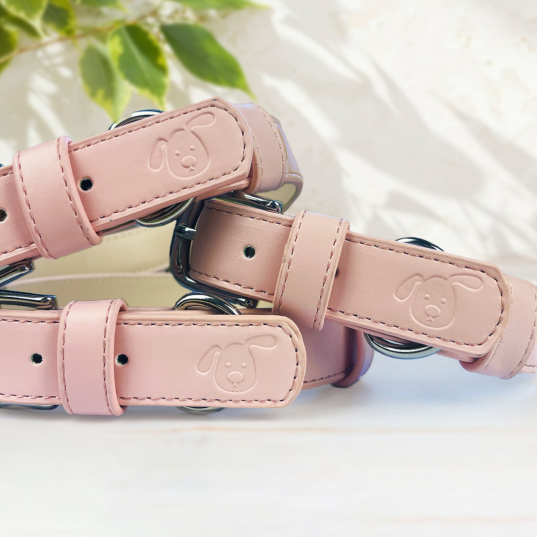 Vegan Leather Dog Collar - Baby Pink