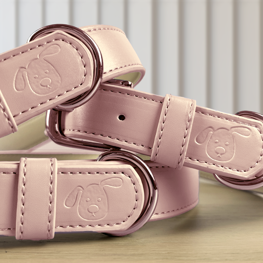 Baby Pink vegan leather dog collar and lead set