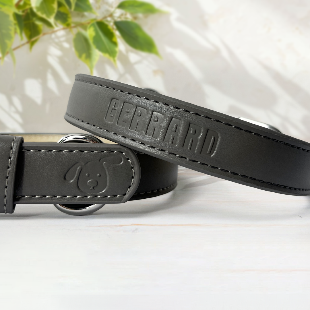 Vegan Leather Dog Collar - Pebble Grey