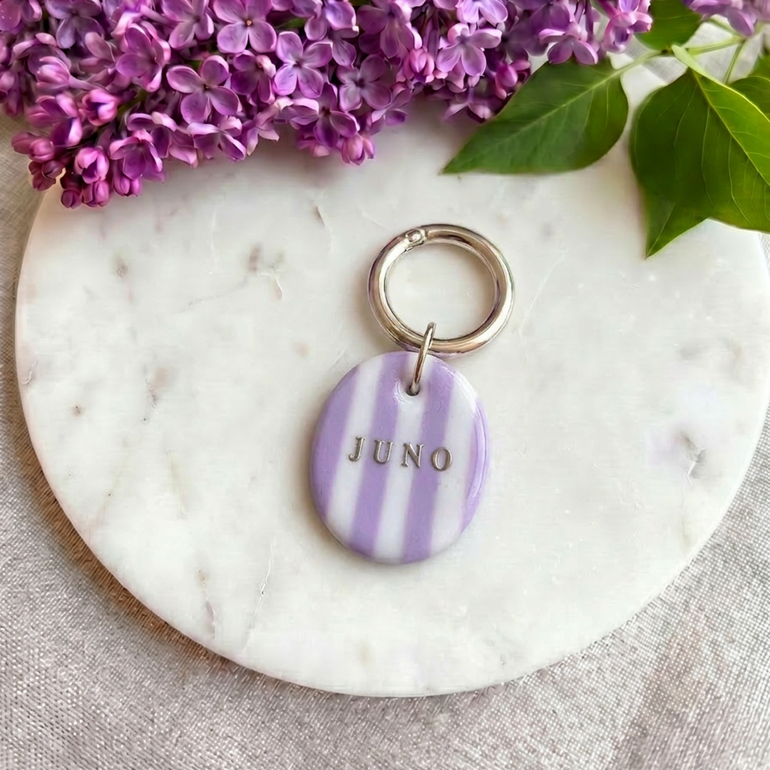 Candy Stripe Collection - Handcrafted Dog Tag - Lilac