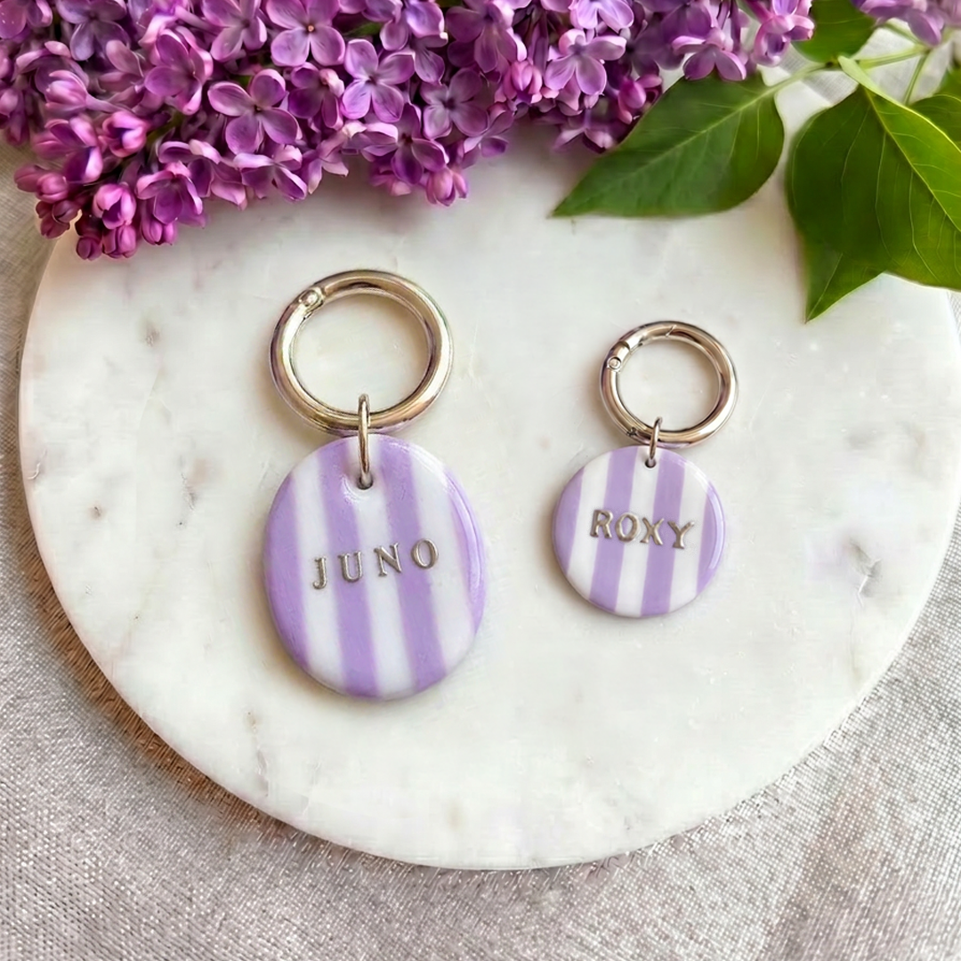 Candy Stripe Collection - Handcrafted Dog Tag - Lilac