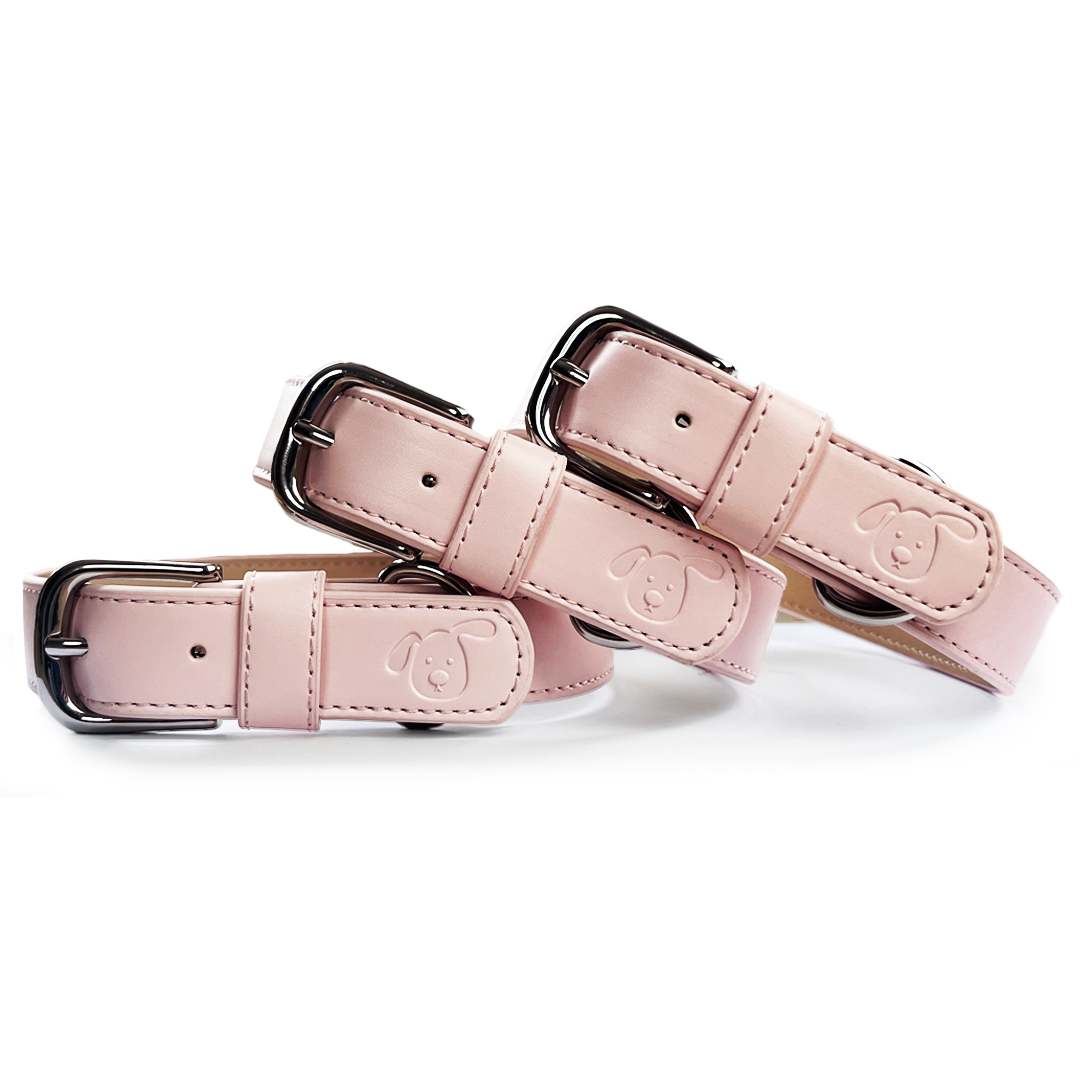Baby Pink vegan leather dog collar and lead set