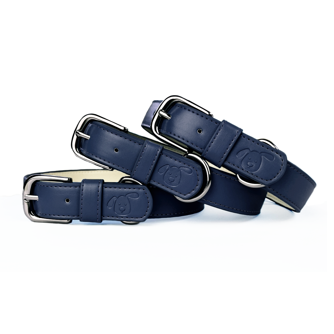 Vegan Leather Dog Collar - Midnight Blue