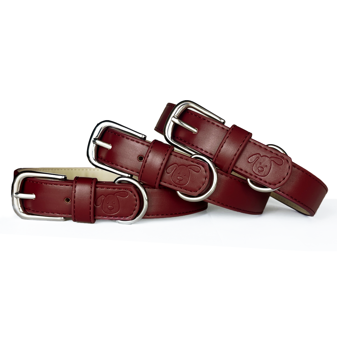 Vegan Leather Dog Collar - Wine Red