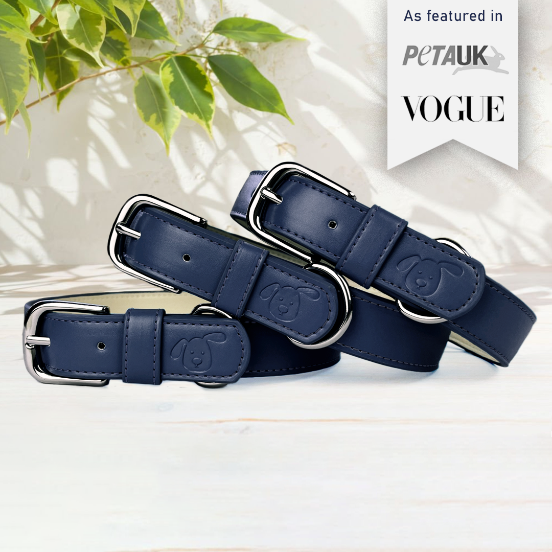 Vegan Leather Dog Collar - Midnight Blue