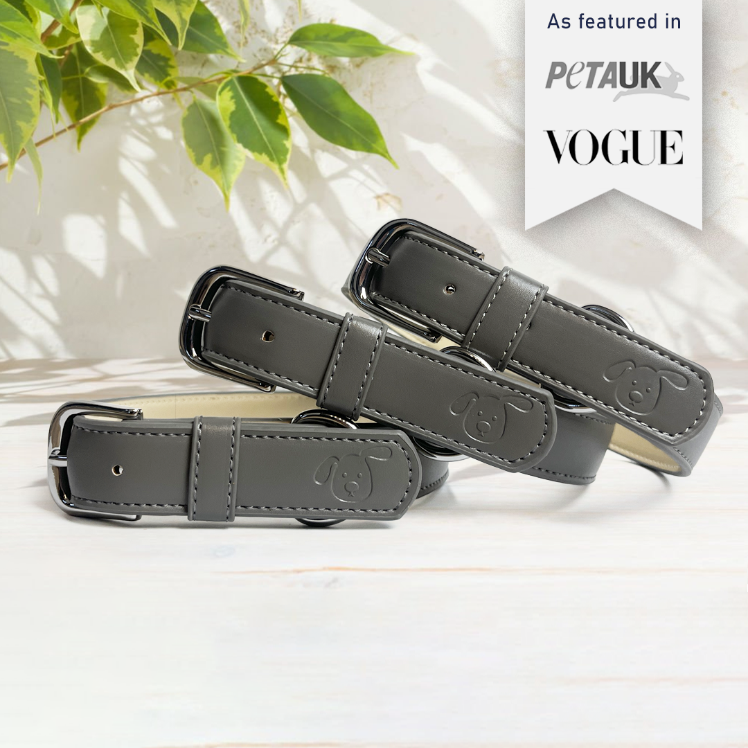 Vegan Leather Dog Collar - Pebble Grey