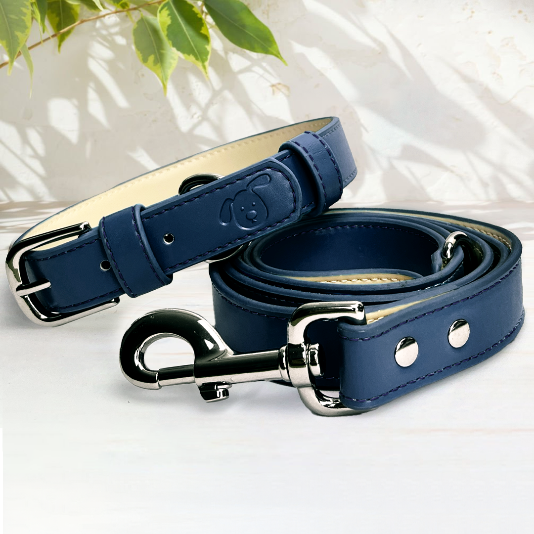 Vegan Leather Dog Collar - Midnight Blue