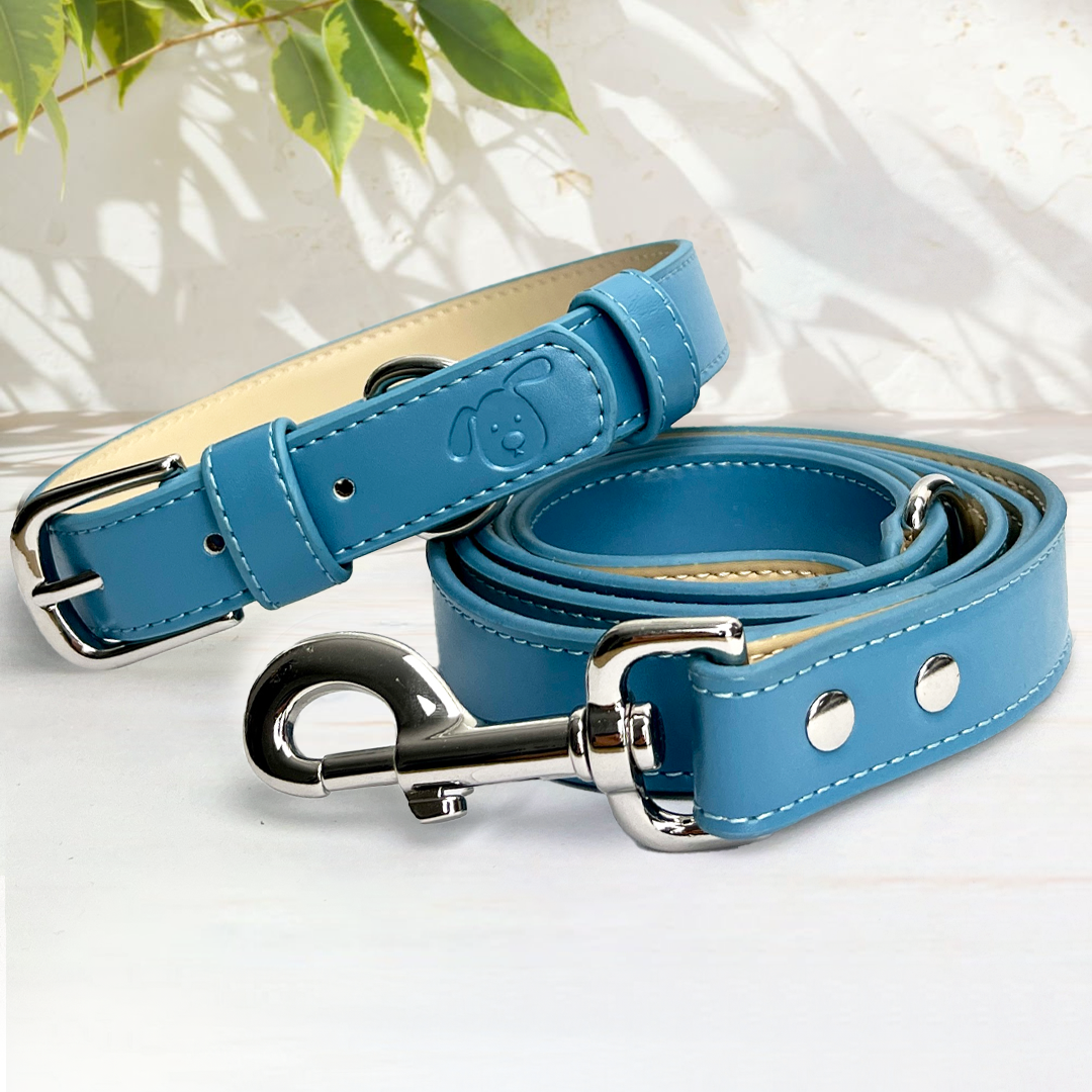 Vegan Leather Dog Collar - Carolina Blue