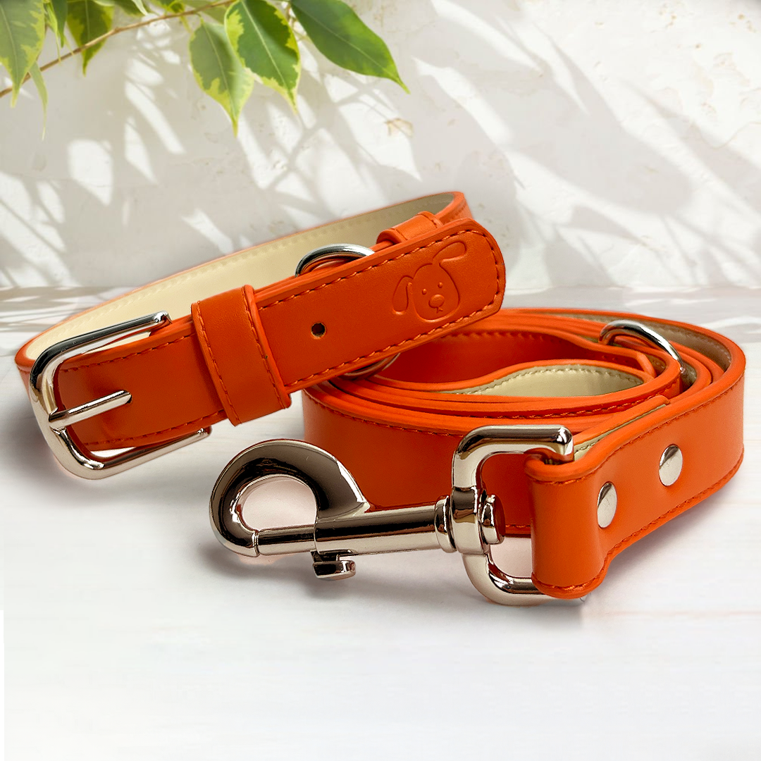 Vegan Leather Dog Collar - Coral