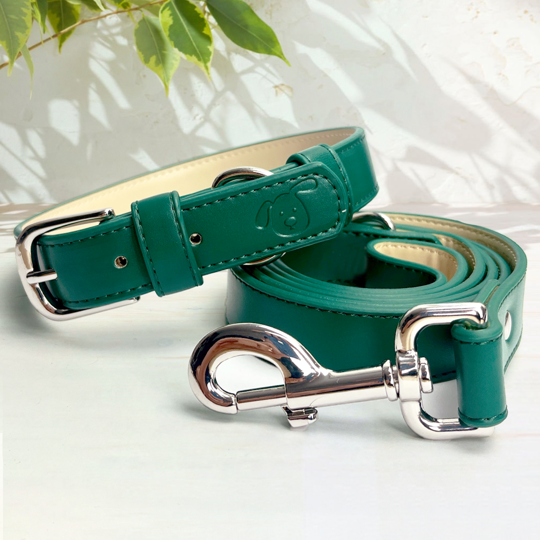 Vegan Leather Dog Collar - Racing Green