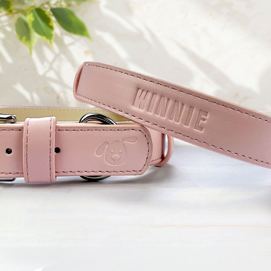 Vegan Leather Dog Collar - Baby Pink