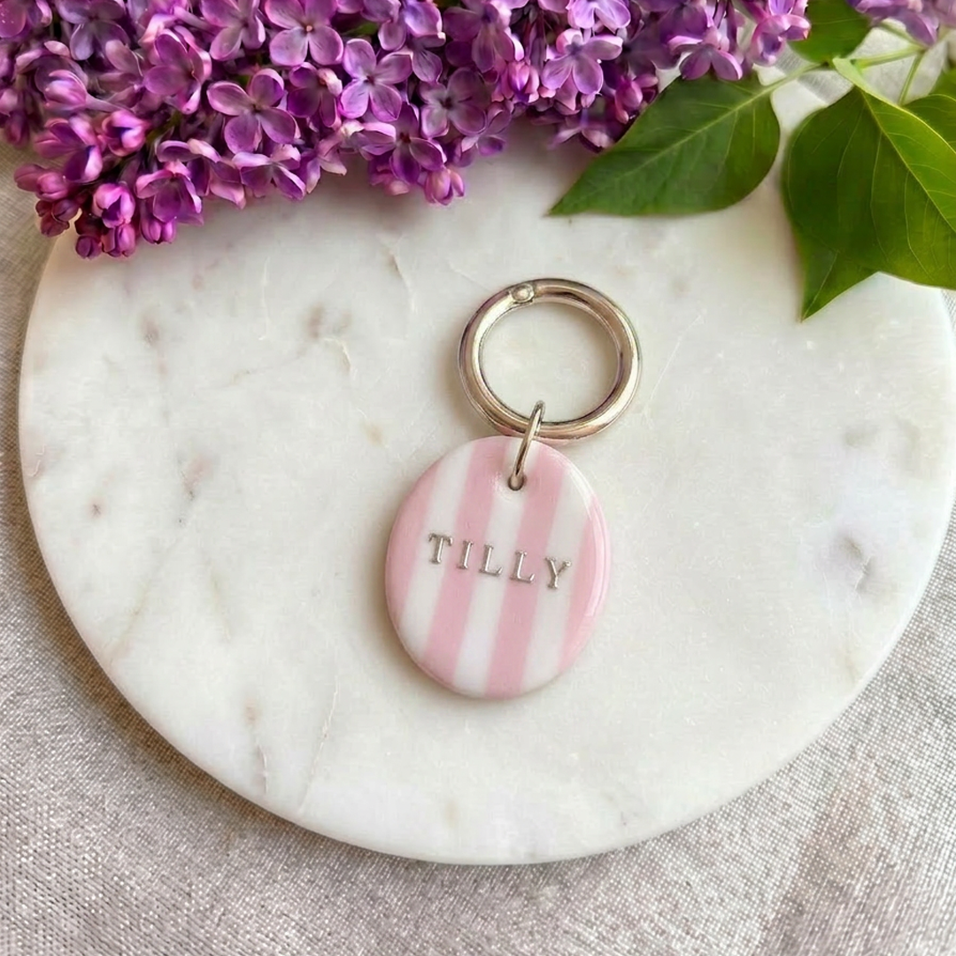 Candy Stripe Collection - Handcrafted Dog Tag - Pink