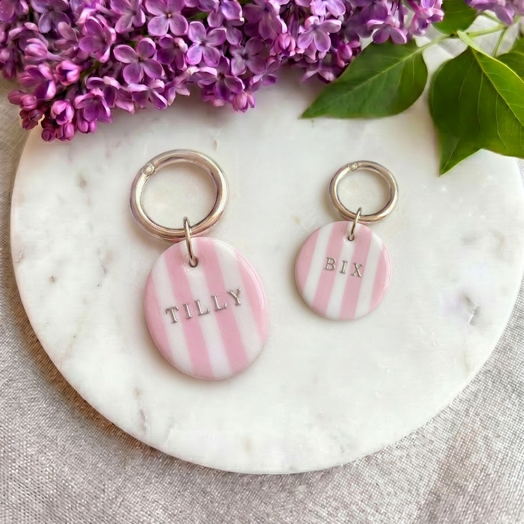 Candy Stripe Collection - Handcrafted Dog Tag - Pink