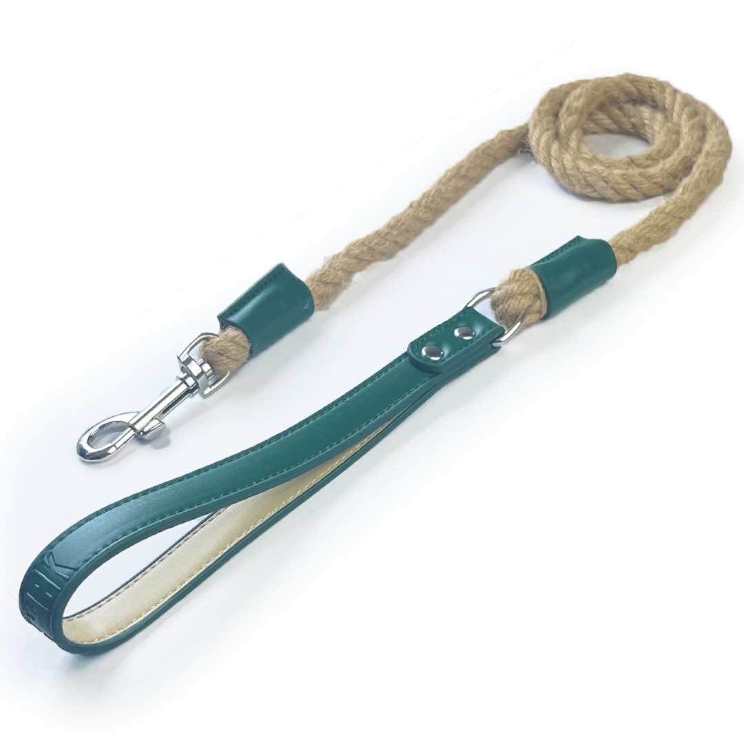 Vegan Leather Rope Dog Lead - Racing Green