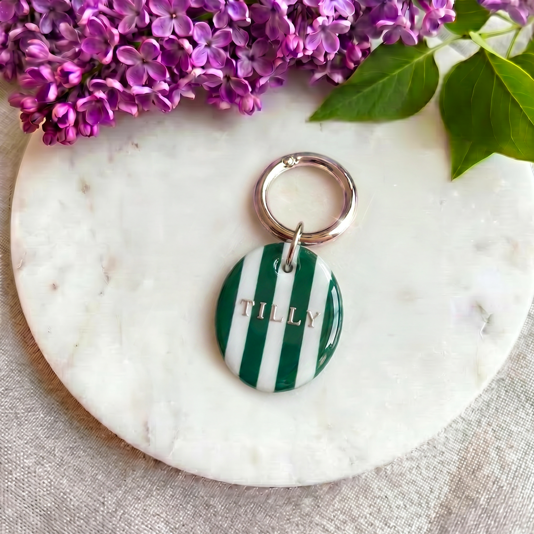 Candy Stripe Collection - Handcrafted Dog Tag - Green&White