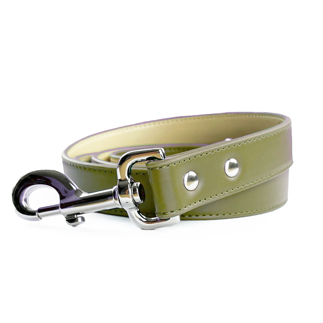 Vegan Leather Dog Lead - Overly Dramatic Olive