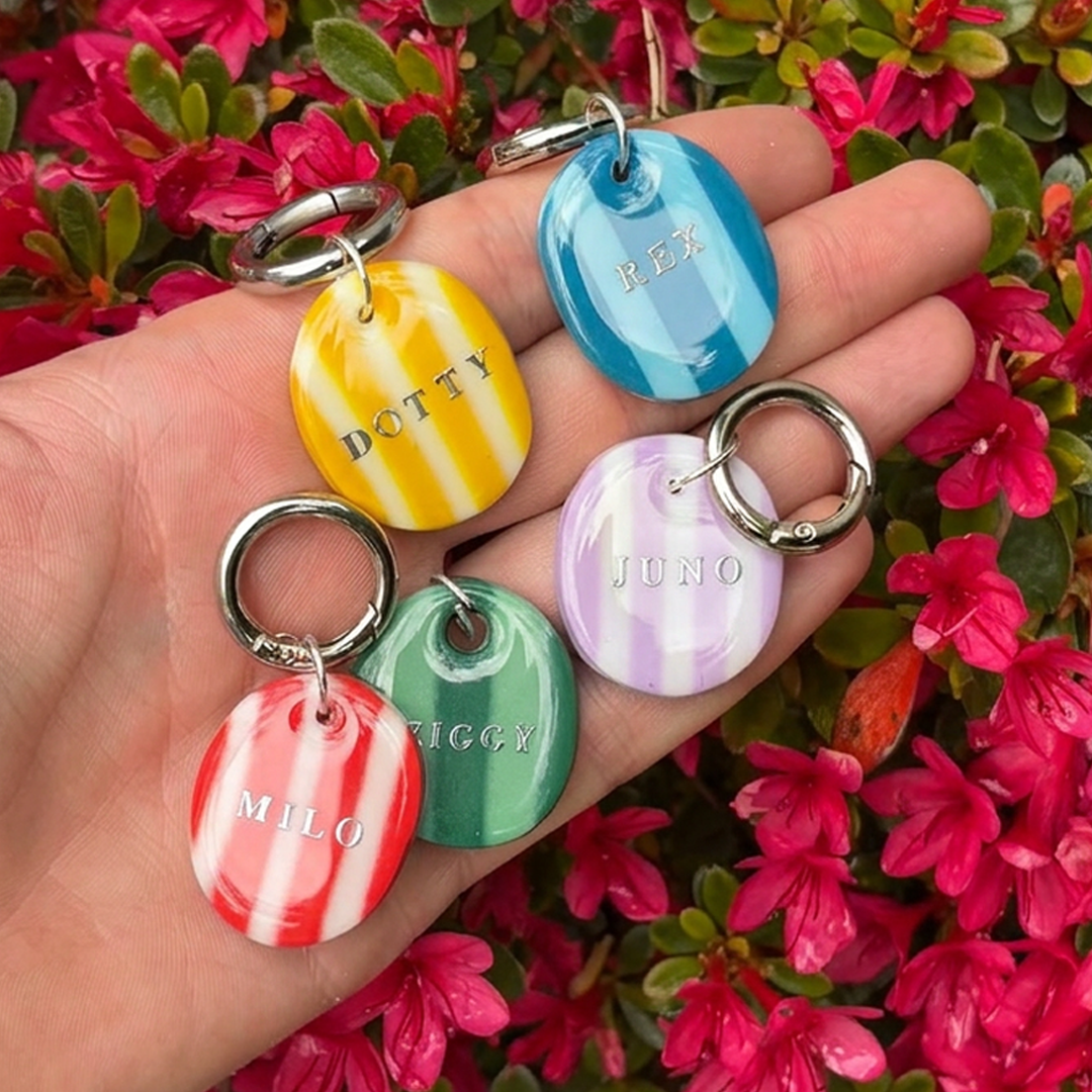 Candy Stripe Collection - Handcrafted Dog Tag - Green
