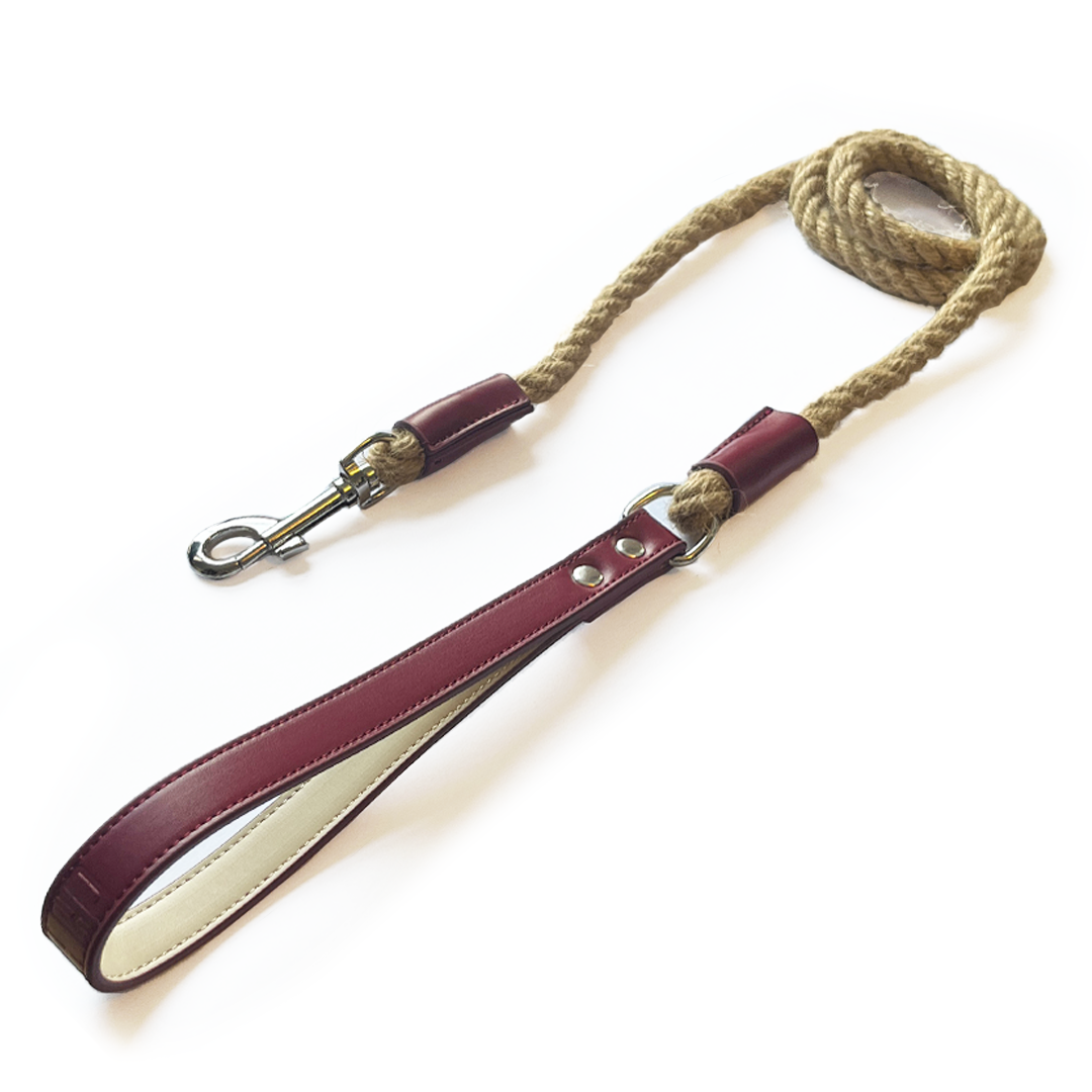 Vegan Leather Rope Dog Lead - Wine Red