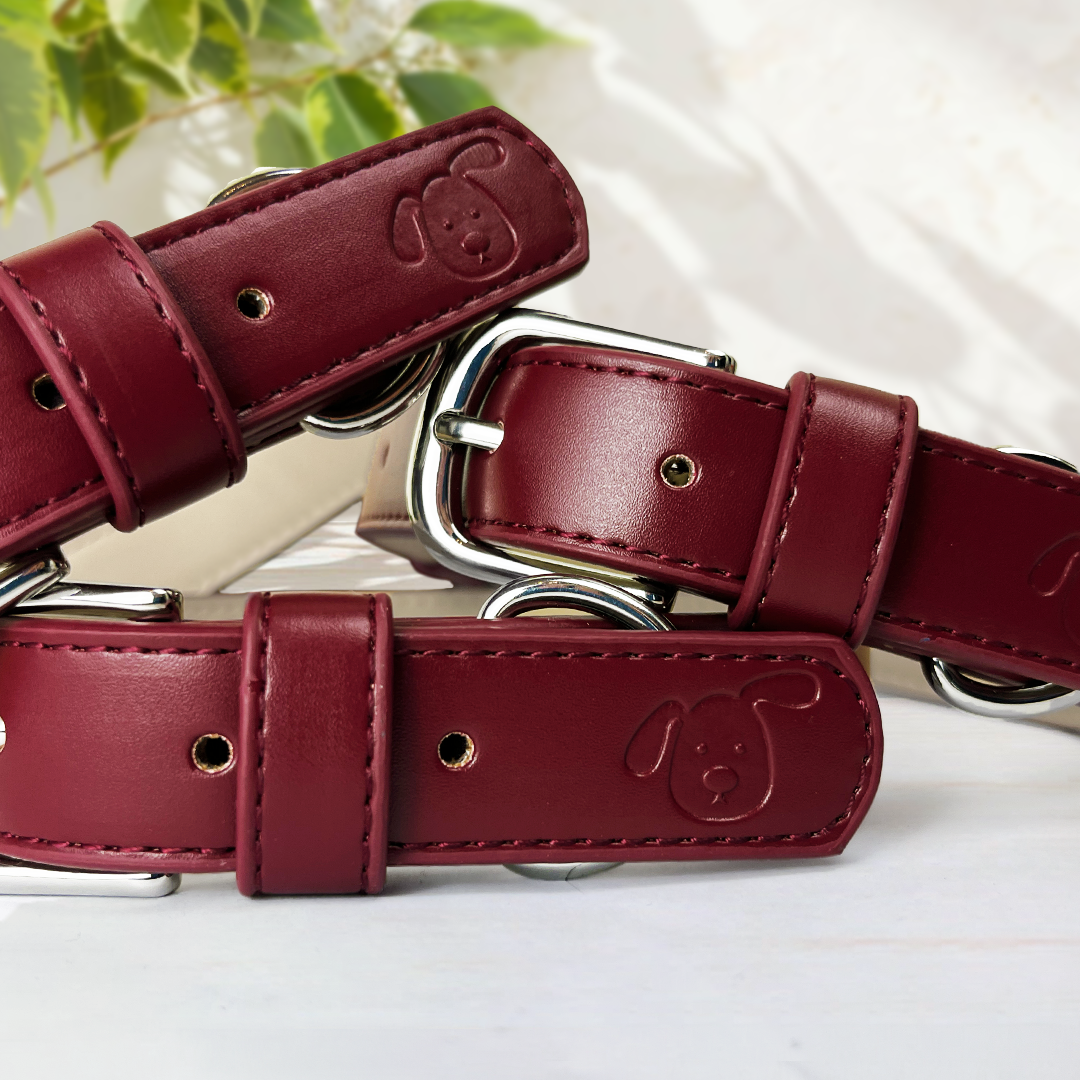 Vegan Leather Dog Collar - Wine Red