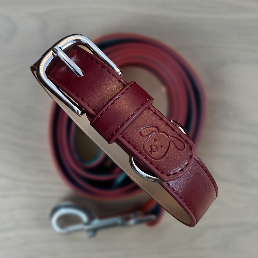 Vegan Leather Dog Collar - Wine Red