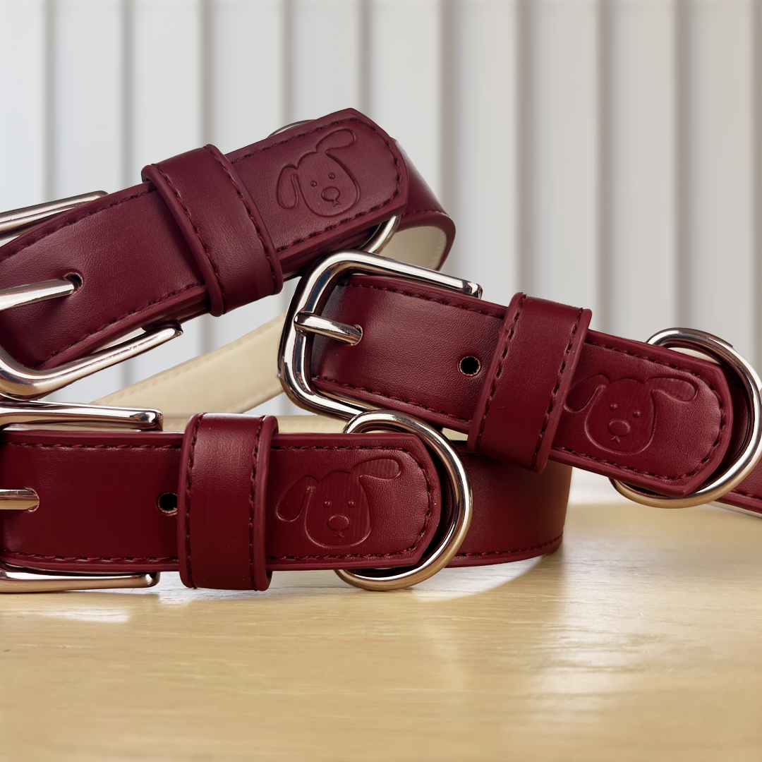 Vegan Leather Dog Collar - Wine Red