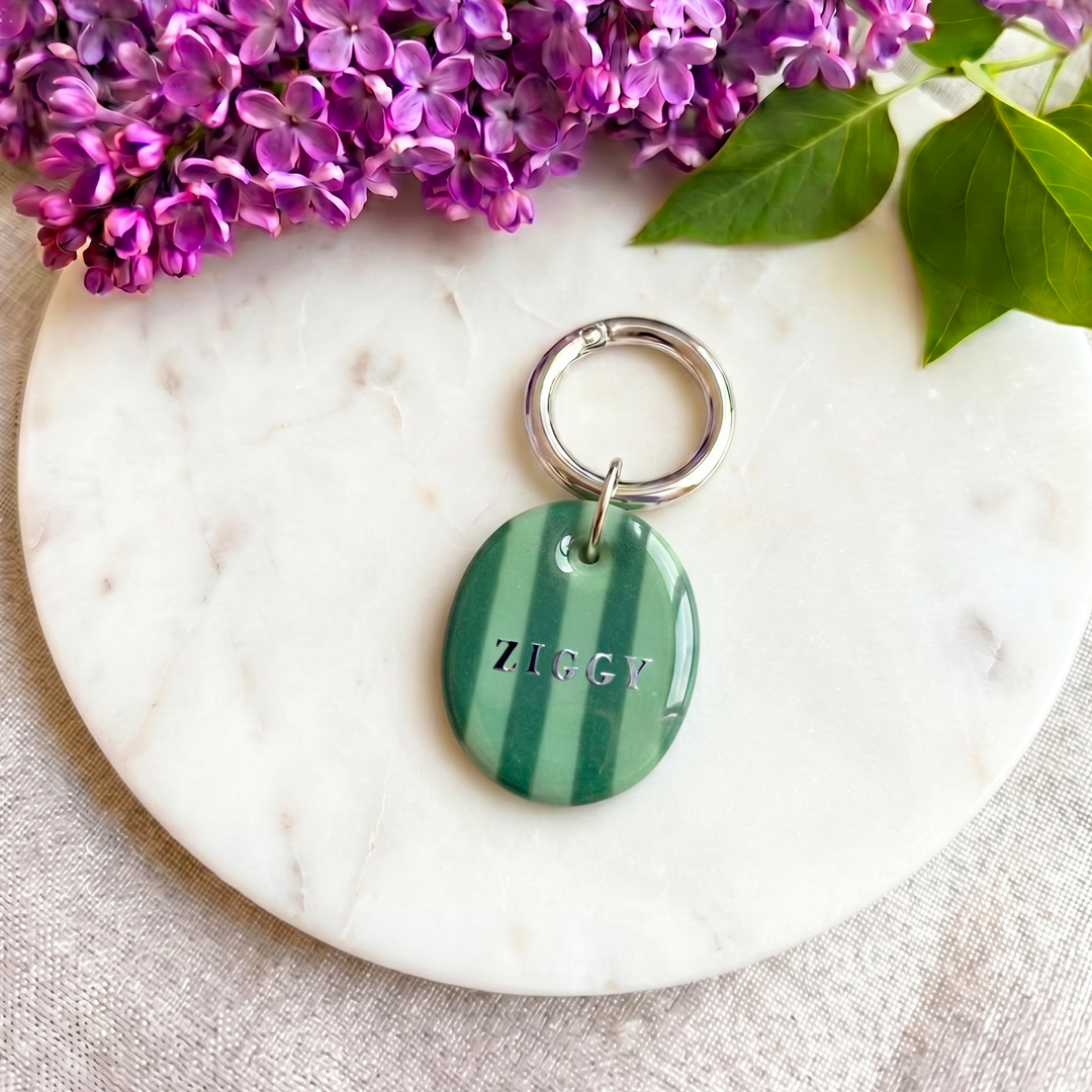 Candy Stripe Collection - Handcrafted Dog Tag - Green
