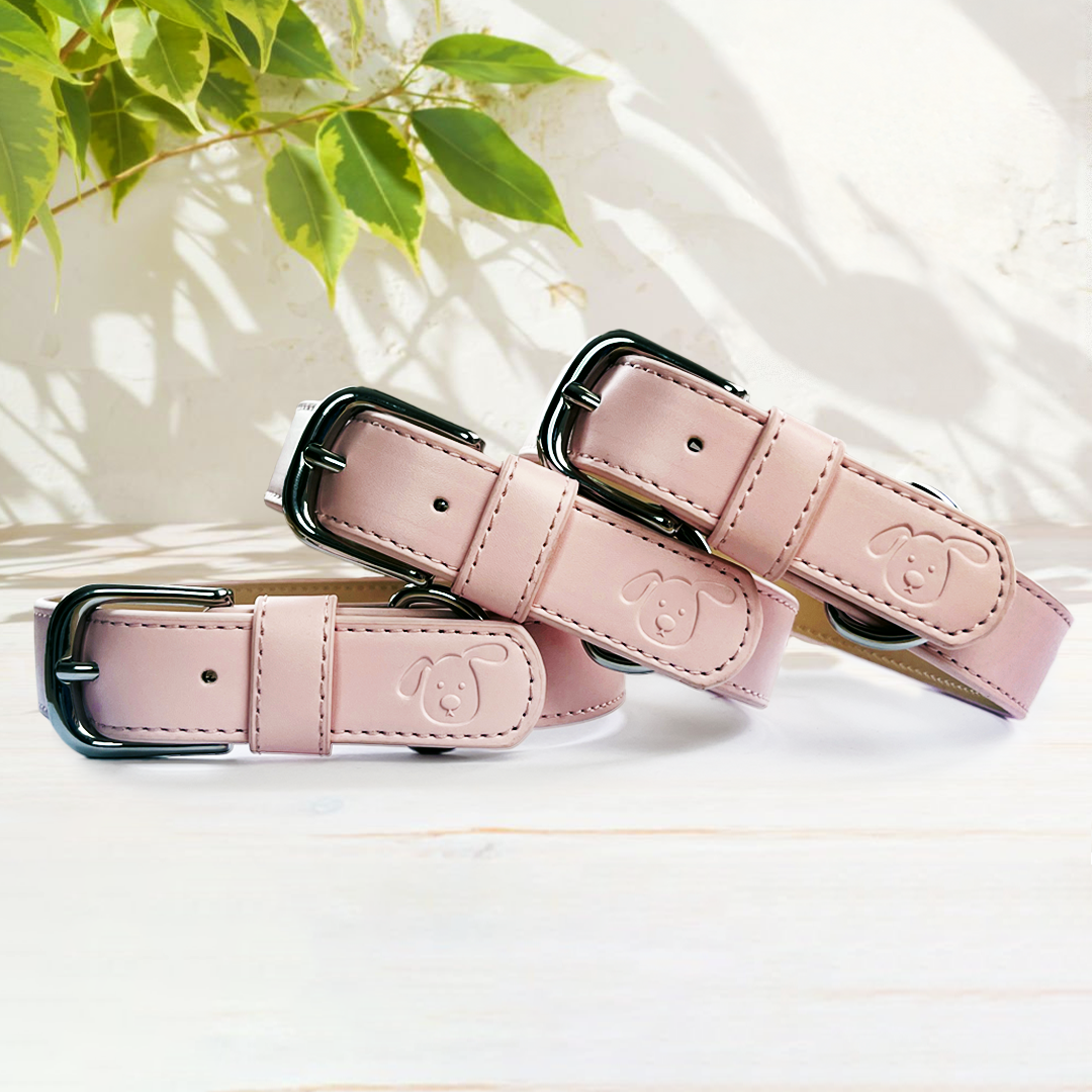Vegan Leather Dog Collar - Baby Pink