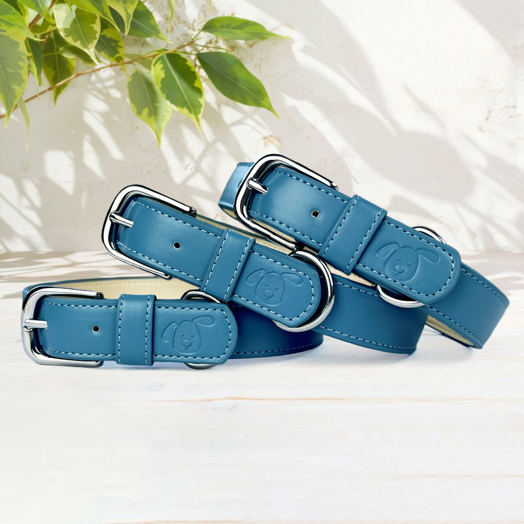 Vegan Leather Dog Collar - Carolina Blue