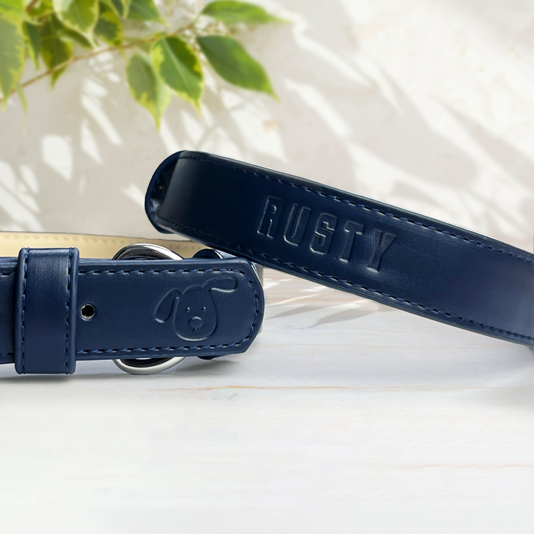 Vegan Leather Dog Collar - Midnight Blue