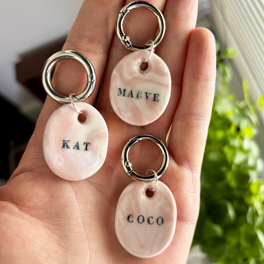Quarry Collection - Handcrafted Dog Tag - Pink Marble