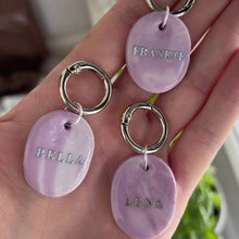 Load and play video in Gallery viewer, Quarry Collection - Handcrafted Dog Tag - Lilac Marble
