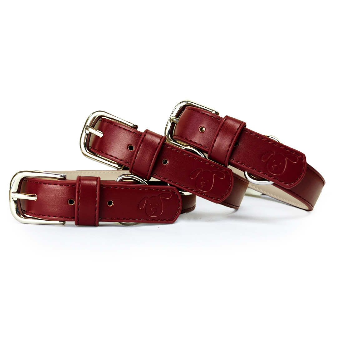 Vegan Leather Dog Collar - Wine Red