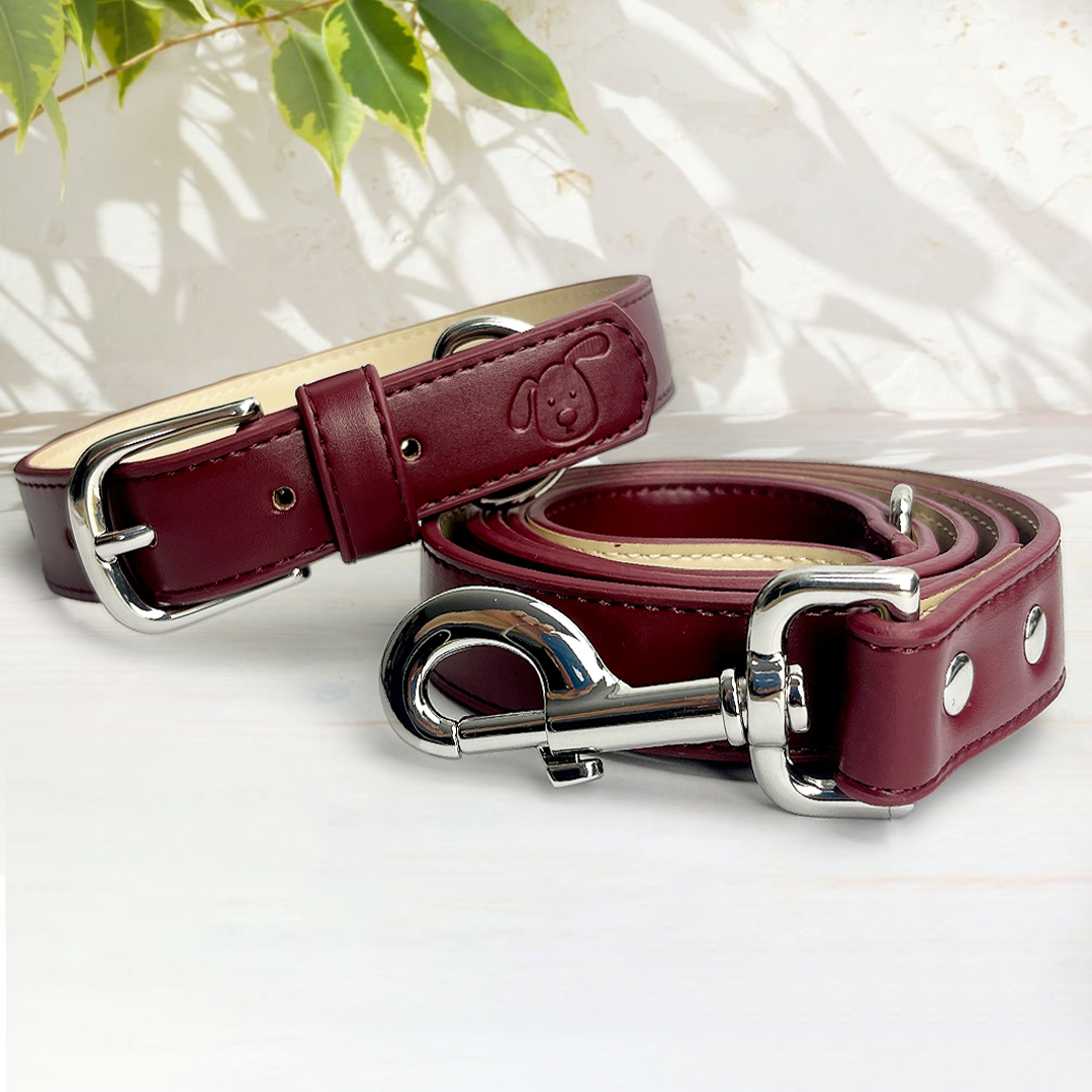 Vegan Leather Dog Collar - Wine Red